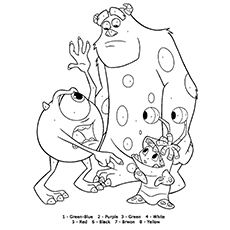 Monster Inc, color by number coloring pages