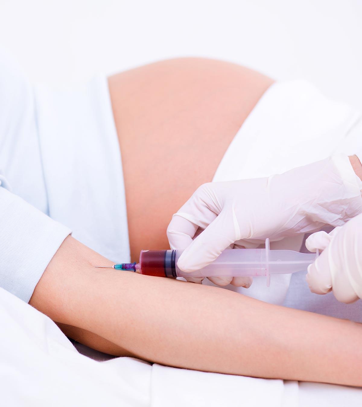 A pregnant lady taking a rhogam shot