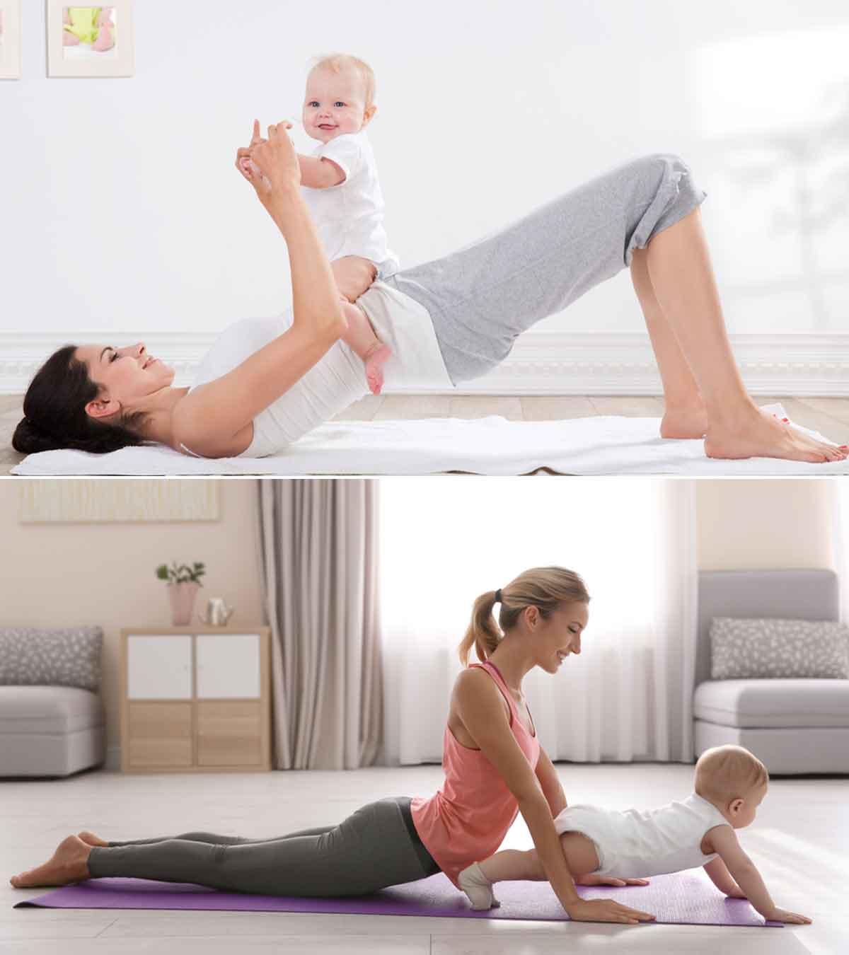 A mom doing exercise with her baby