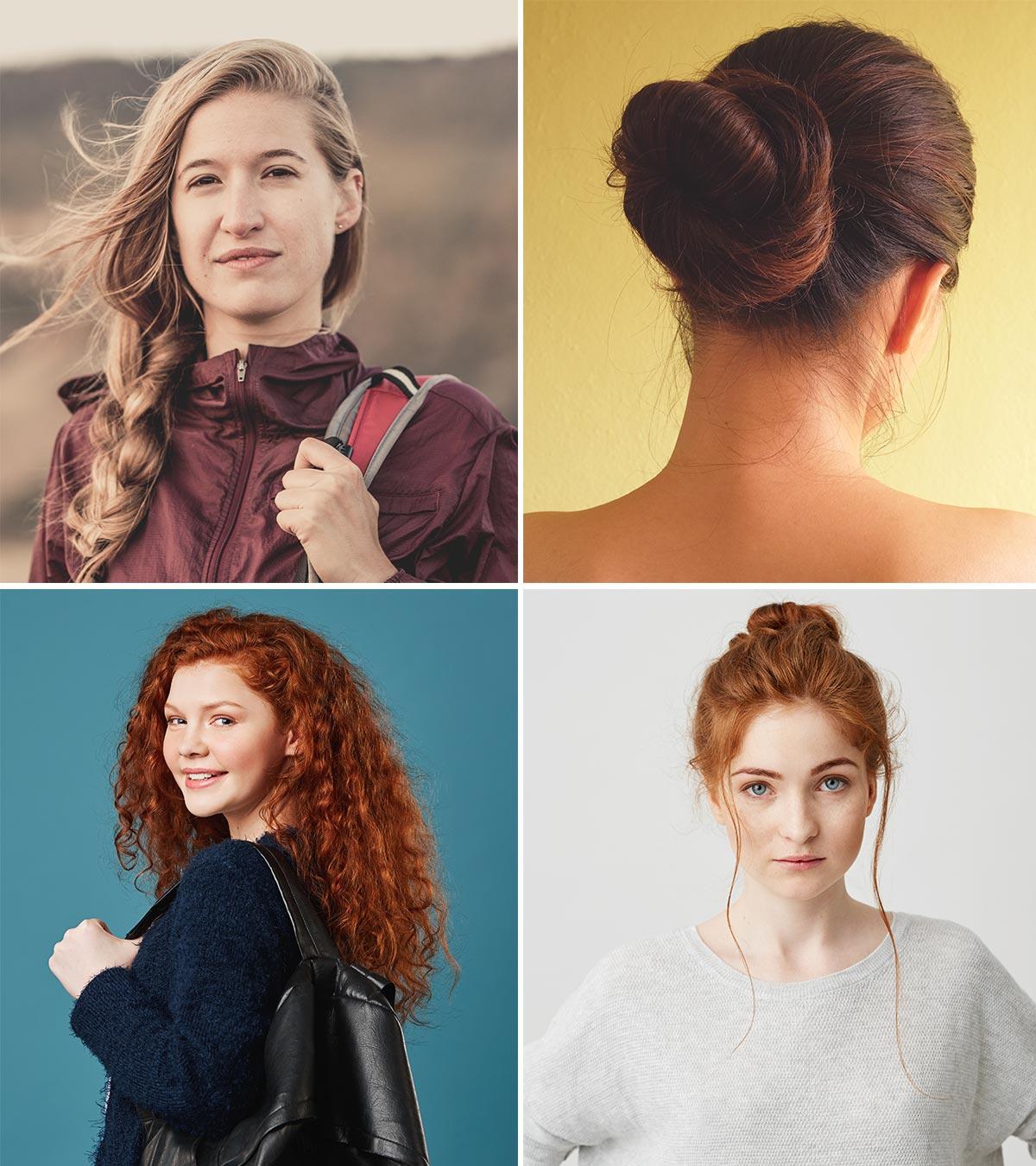 Schoolgirls with different hairstyles