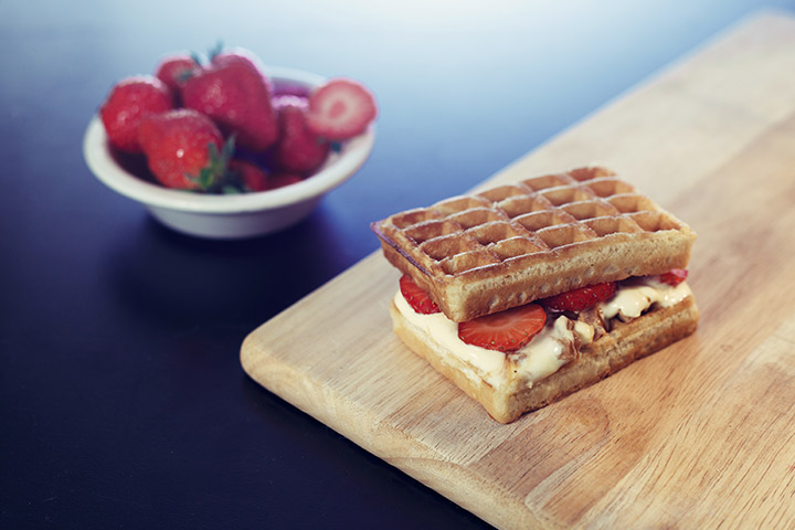 Strawberry and cream waffle sandwiches breakfast recipe for toddlers
