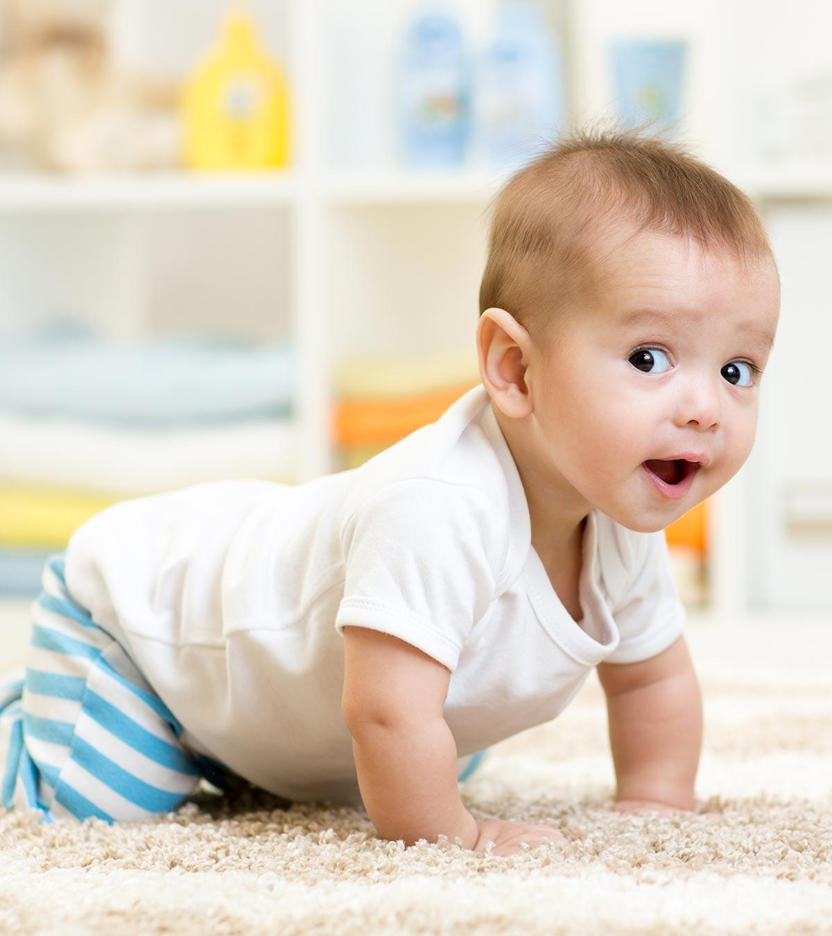 Baby Crawling With The Help Of A Parent
