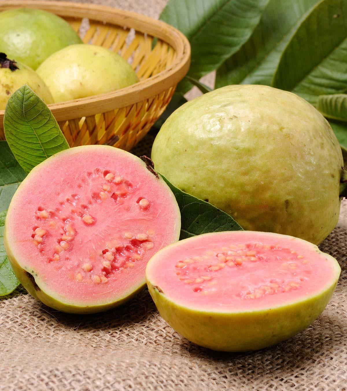 Ripe guava with some green leaves