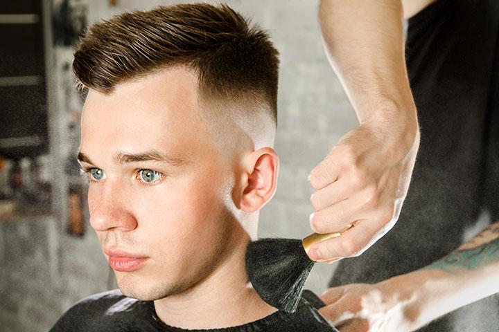 Boy with preppy, neat haircut.