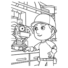 Manny with Fix-It in robot coloring page