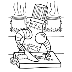 Robot cooking coloring page