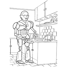 Robot washing utensils coloring page