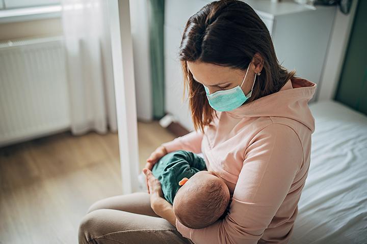 Use a face mask if you have strep throat while breastfeeding newborn