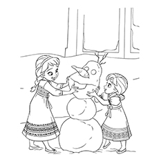 Baby Anna and baby Elsa making Olaf, Frozen coloring page