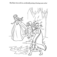 Elsa accidently blasts Anna with ice, Frozen coloring page