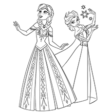 Characters Elsa and Anna from Disney Frozen coloring page