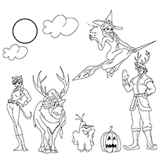 Frozen cast ready for halloween, Frozen coloring page