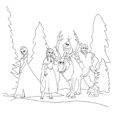 Kristoff, Anna, Elsa, and Olaf Frozen coloring page
