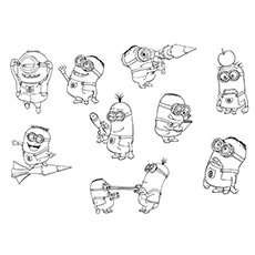 Minions group picture coloring page
