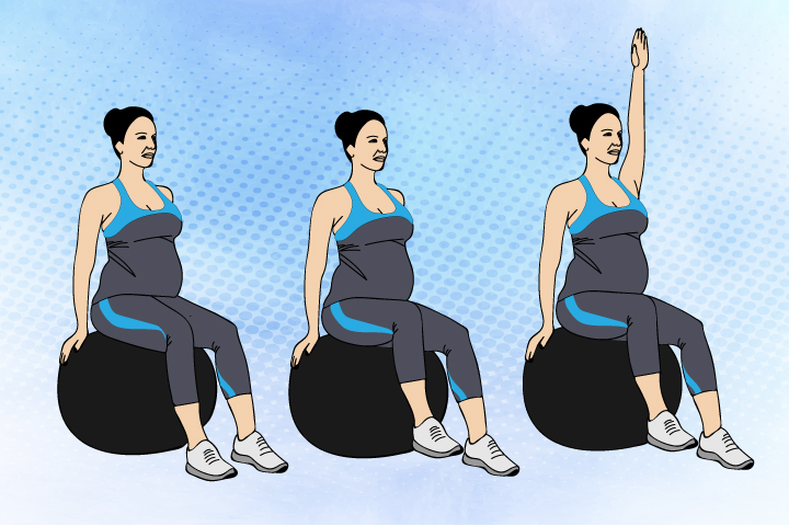 Seated ball stability holding abdominal exercises during pregnancy