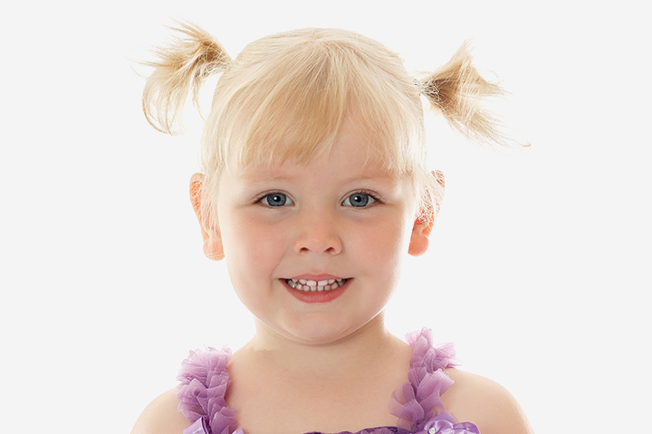 Tiny pigtails with bangs, short hairstyle for kids