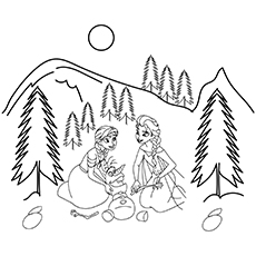 Anna and Elsa playing with Olaf, Frozen coloring page
