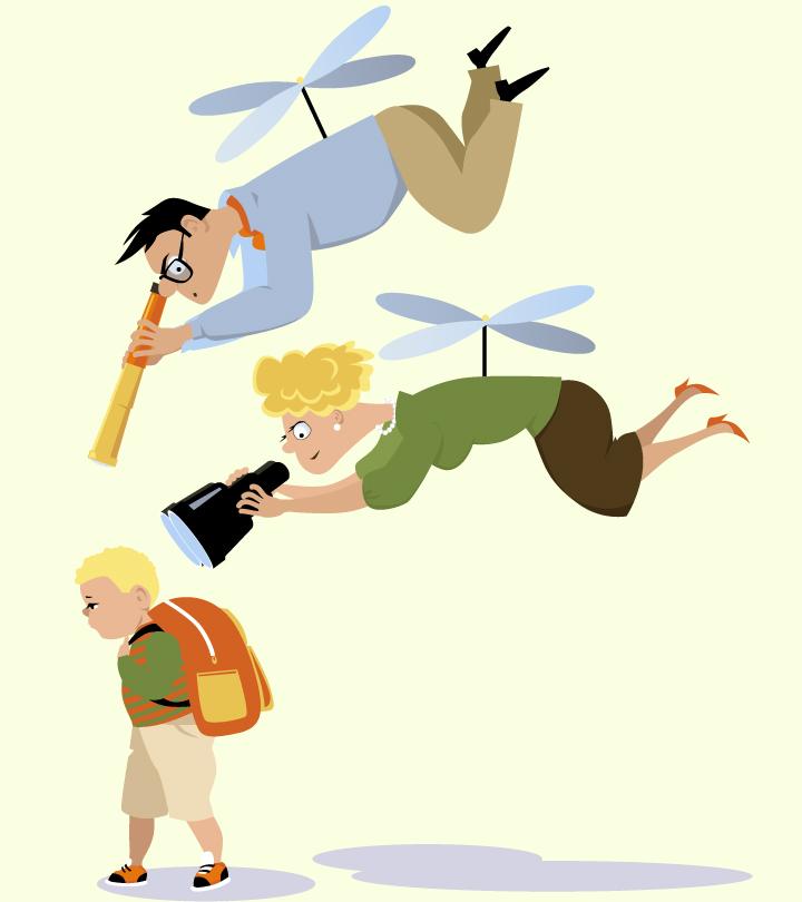 Helicopter Parent Watching Over A Child Playing