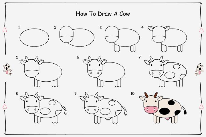 2 Easy Tutorials On How To Draw A Cow For Kids