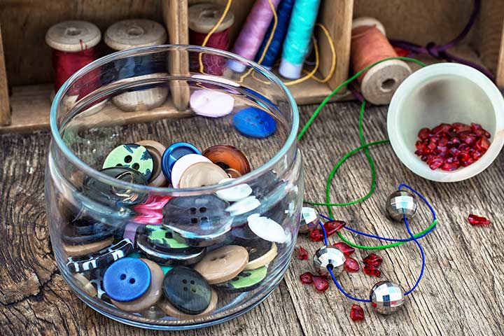 Waste material crafts for kids, button bracelet