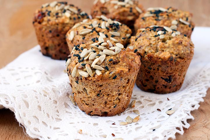 Carrot and sunflower seed muffins, healthy snacks for teenagers