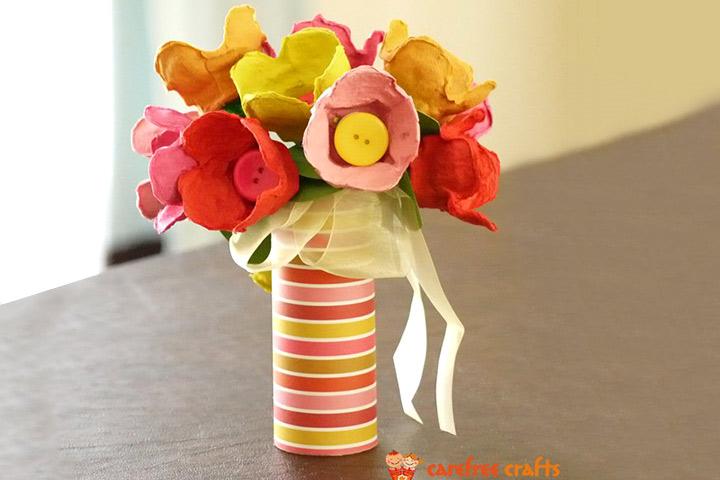 Waste material crafts for kids, egg carton tulips