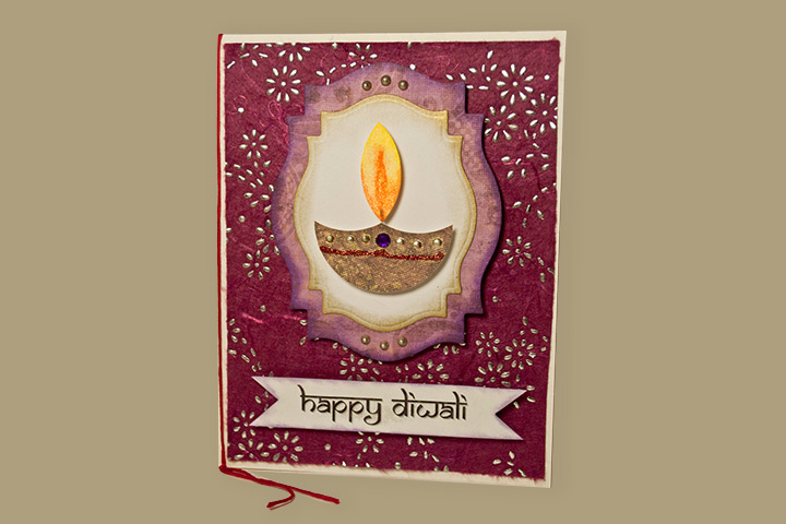 Handmade diwali card for kids with a diya center pictures