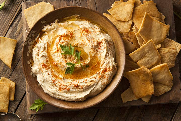 Hummus with pita chips, healthy snack for teenagers