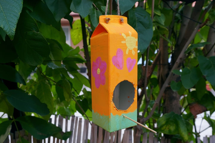 Bird house made of milk cartons