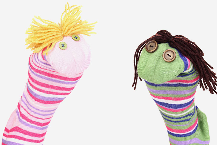 Waste material crafts for kids, sock puppets