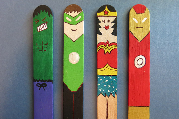Waste material crafts for kids, superhero bookmark