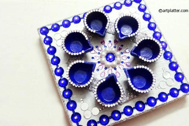 Decorative diya n thali diwali card for kids