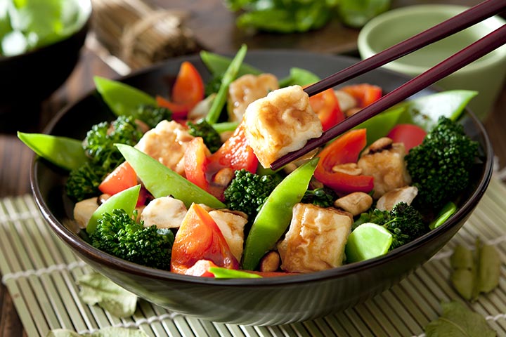 Tofu and vegetable stir fry, healthy snack for teenagers