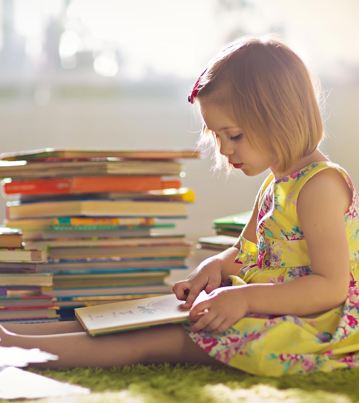 A small girl reading