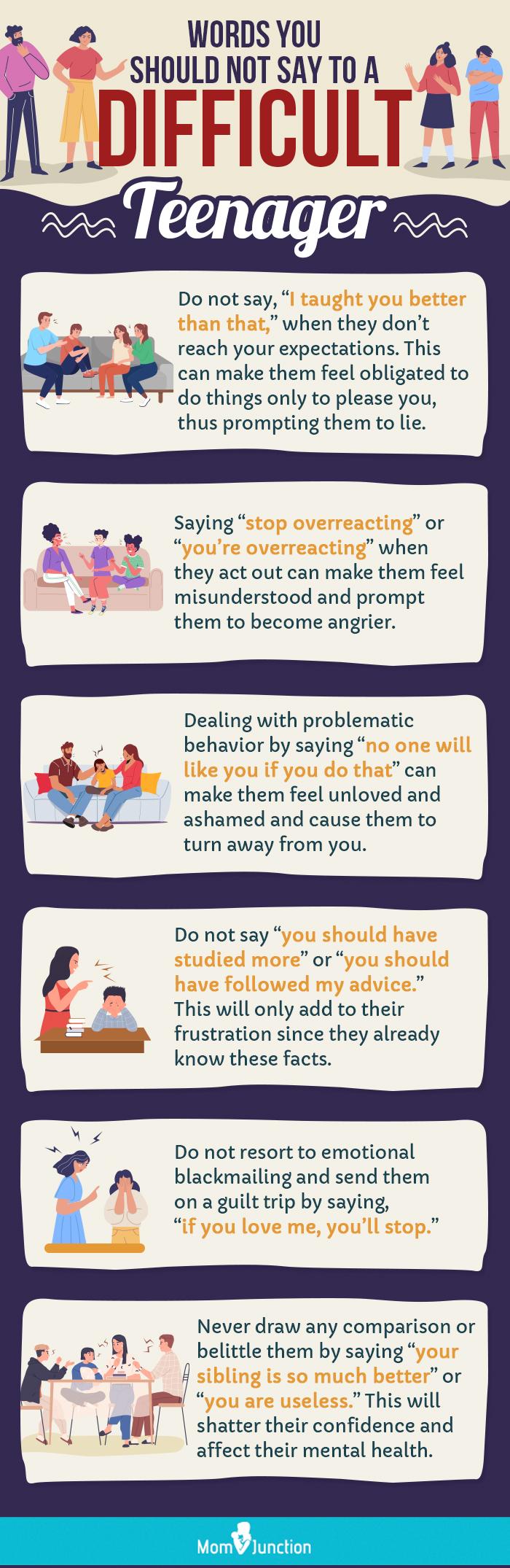 words you should not say to a difficult teenager (infographic)