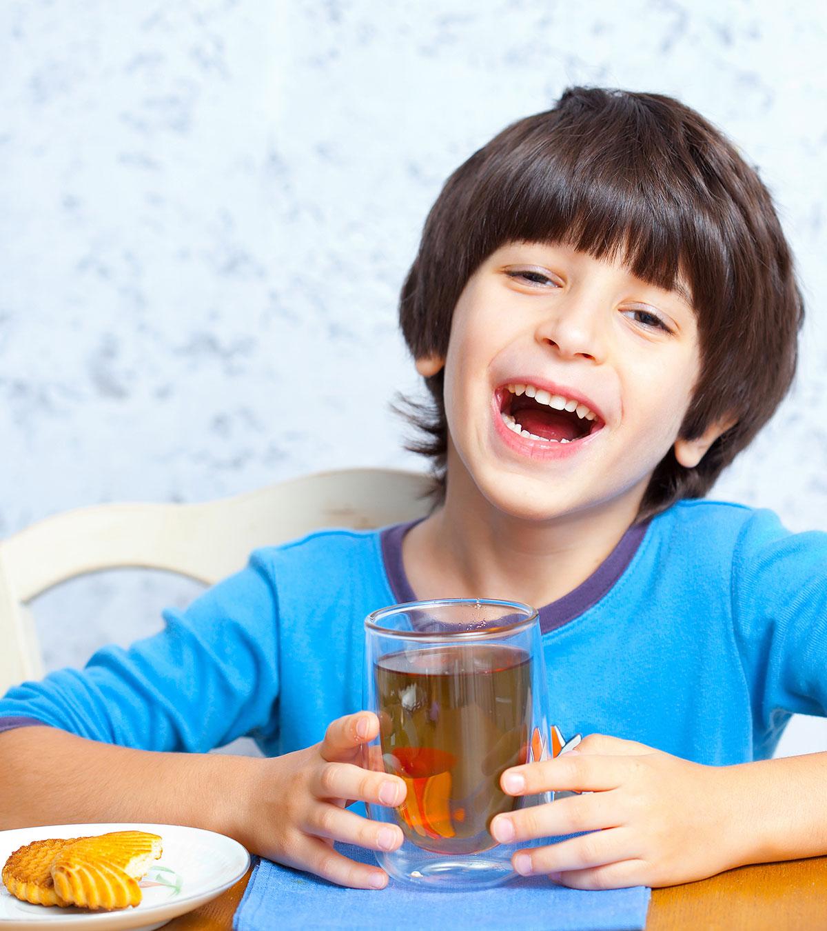 A kid drinking chamomile tea