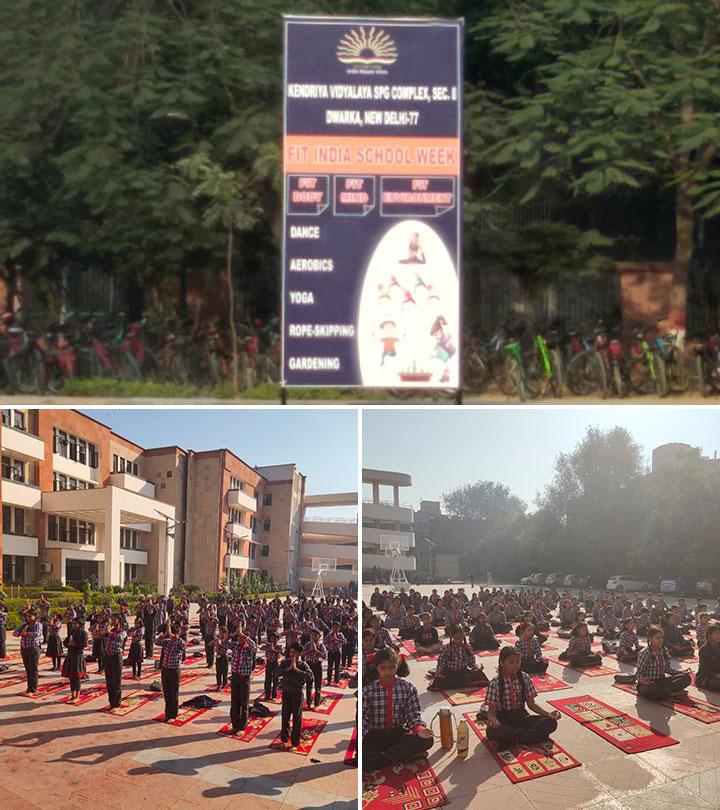 School students are doing yoga