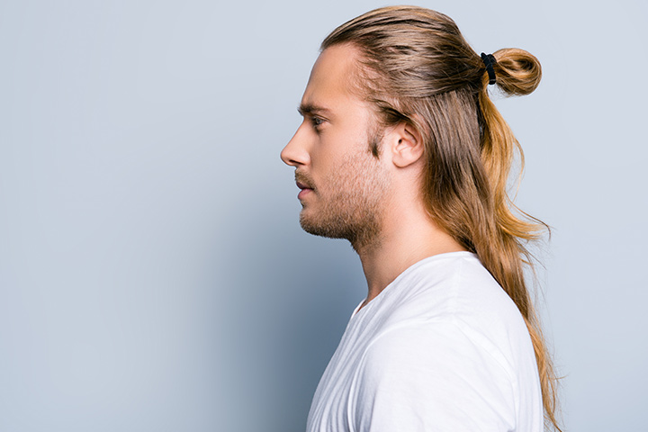 Low fade man half-ponytail for teenage guys