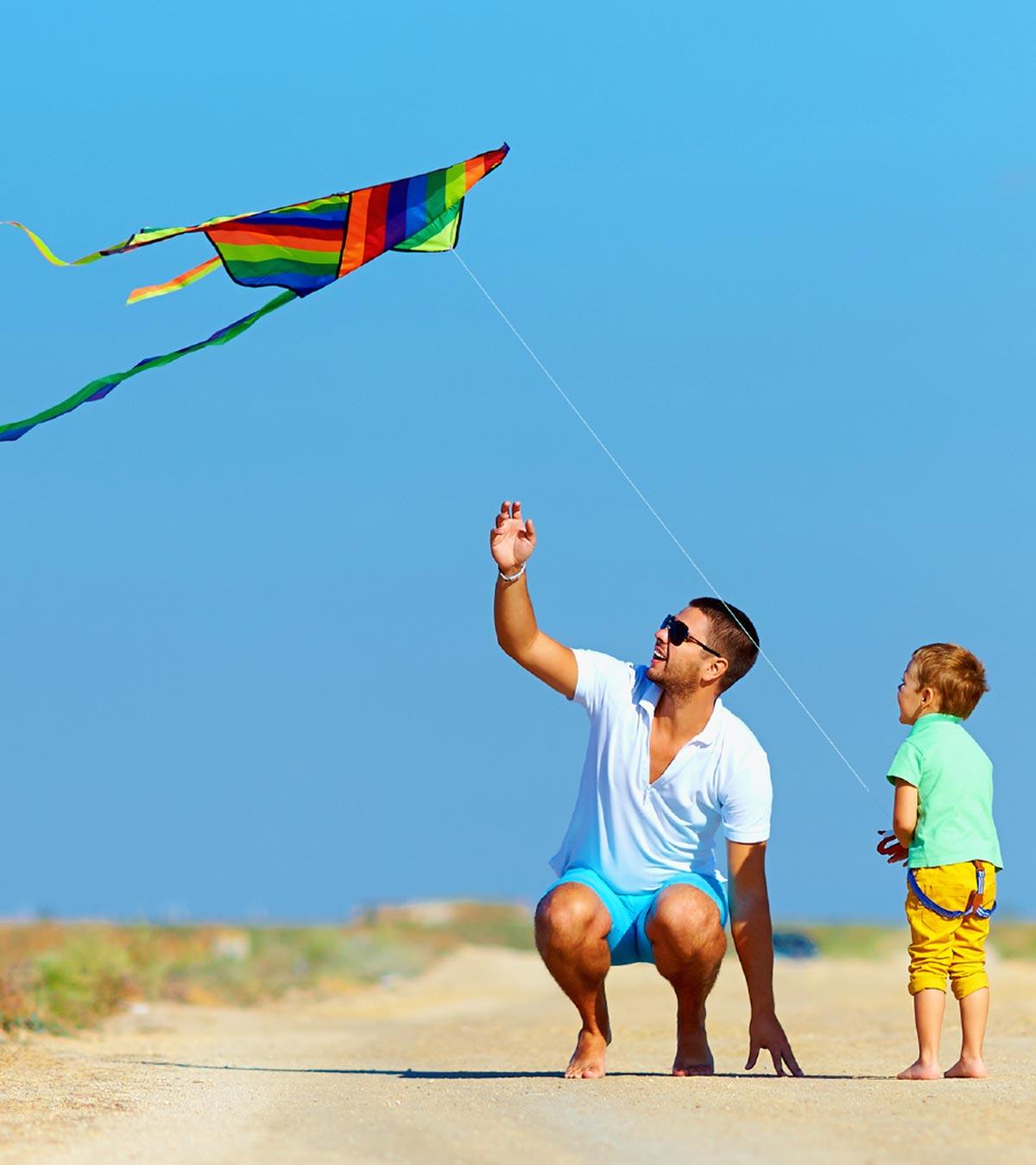 Parent And Child Flying A Kite, Indicating Kite-flying Steps