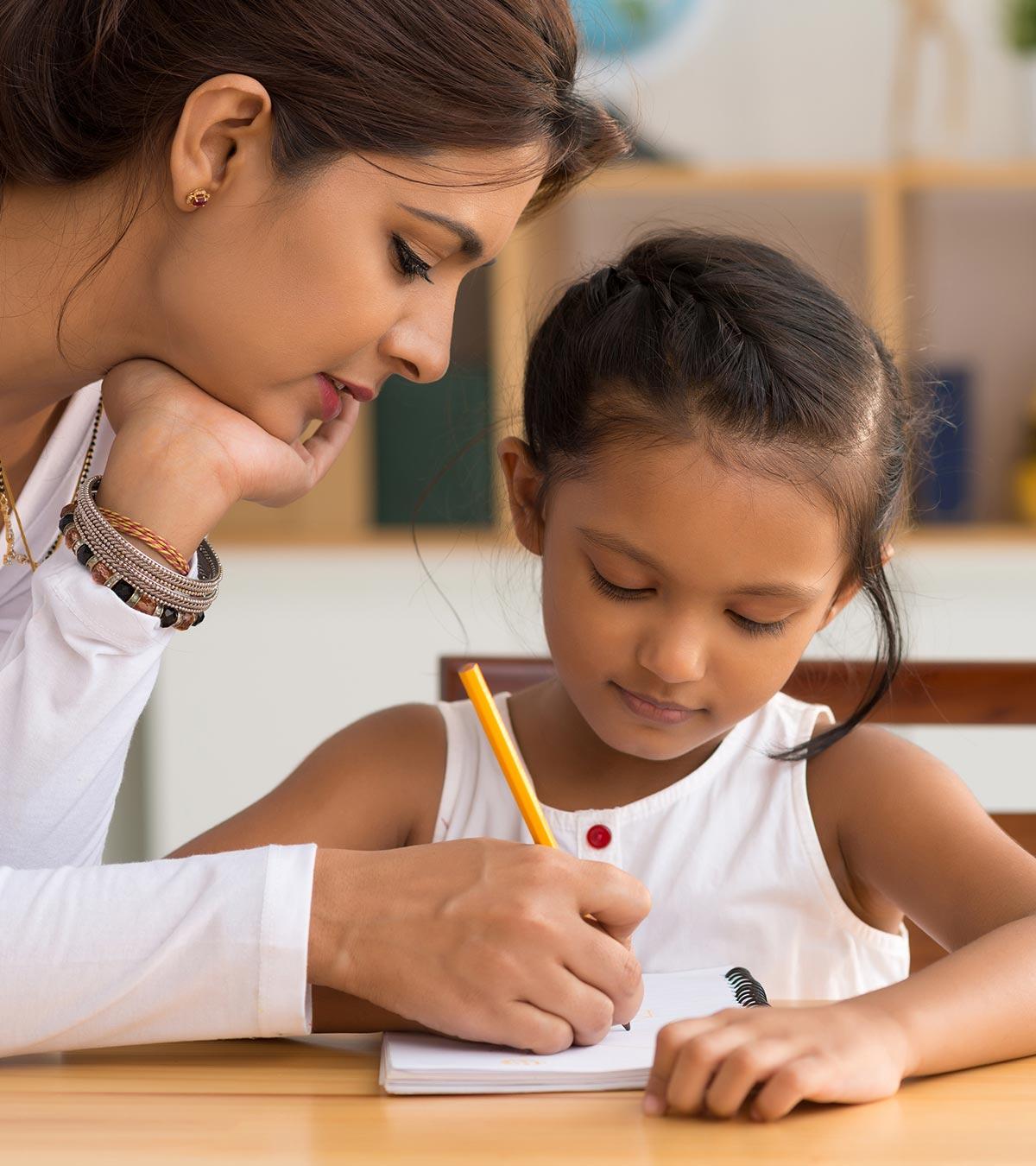 A small girl doing her homework