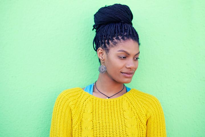 Braided bun, a hairstyle for black teenagers with voluminous hair