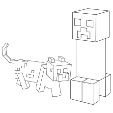 Minicraft Creeper and Dog Coloring pages