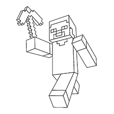 Minecraft Steve with Pickaxe in Hand Coloring Pages 