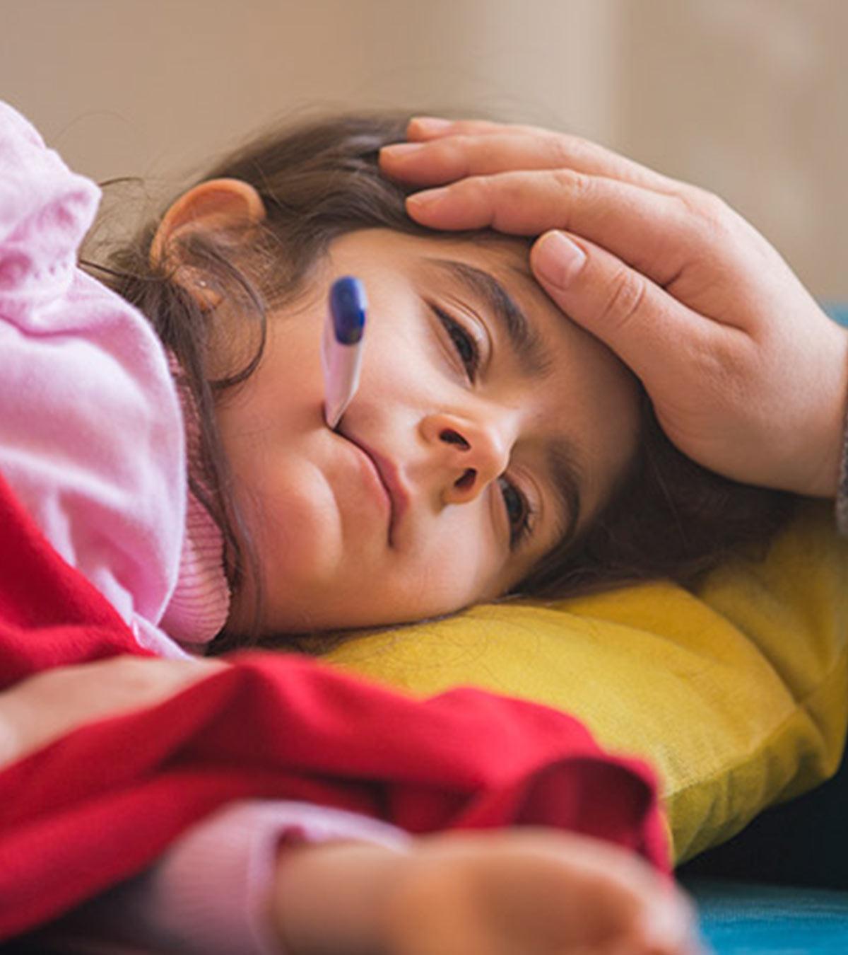 A baby girl suffering from a fever