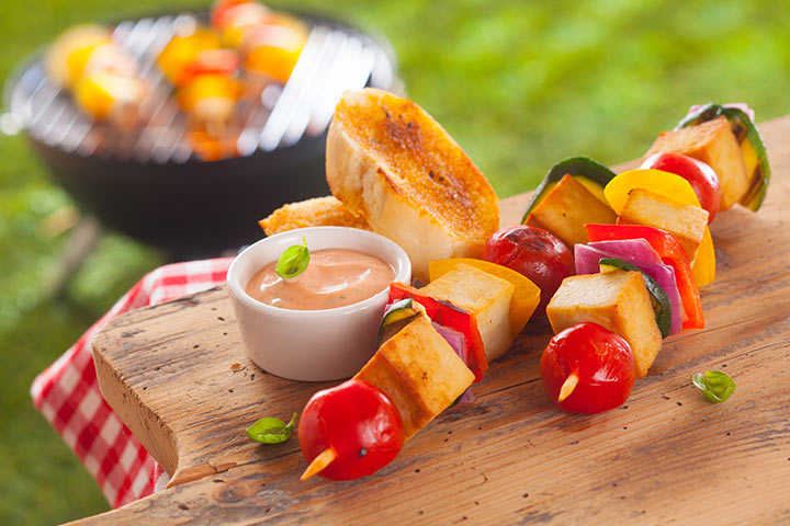 Smoked tofu and vegetable skewer camping recipes for kids