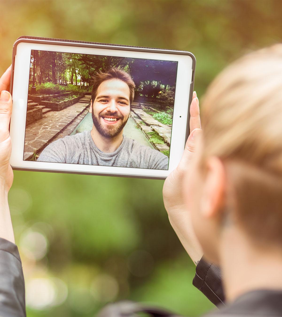 Couple talking on a video call