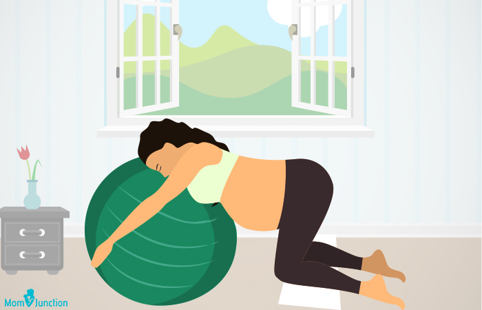 Leaning forward birthing ball exercises during pregnancy