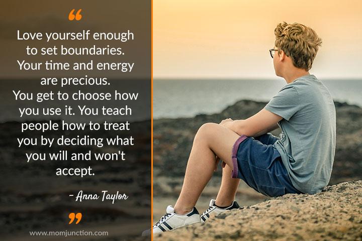 Love yourself enough to set boundaries, quote on teenager's life