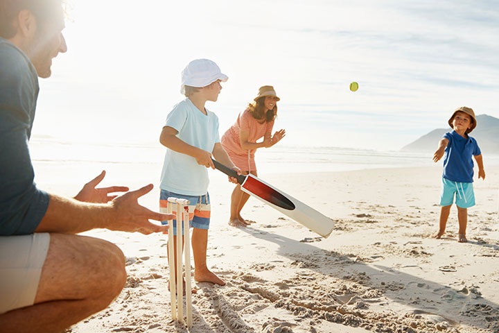 Beach cricket fun ball game for kids