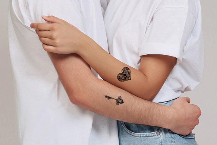 matching lock and key tattoos for couples